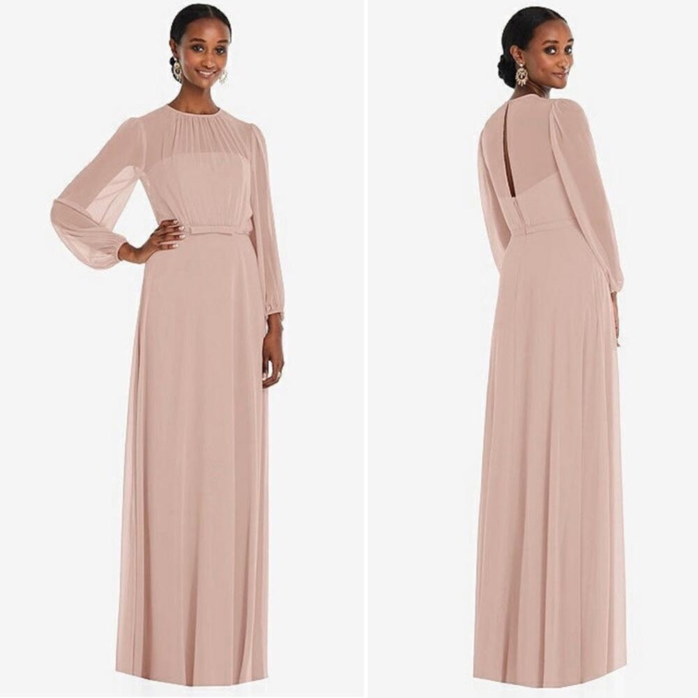 NWT Dessy Collection Strapless Chiffon Maxi Dress In Toasted Sugar
